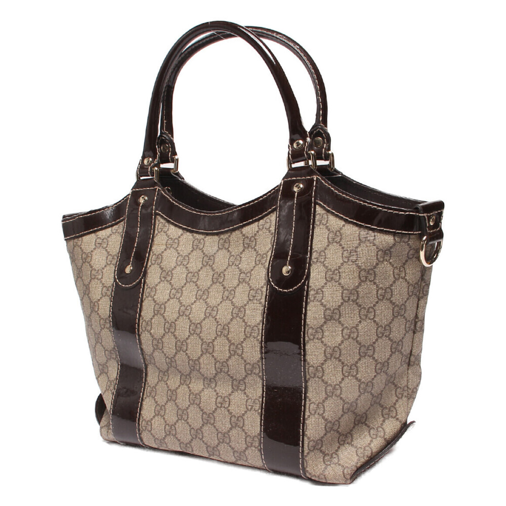 Gucci Sukey canvas leather Tote Bag GG patent Supreme brown